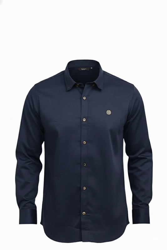 Zeon Lycra Solid Full Sleeves Button Down Collar NAVY Colour Shirt, Perfect for Formal Professionalism and Casual Elegance
