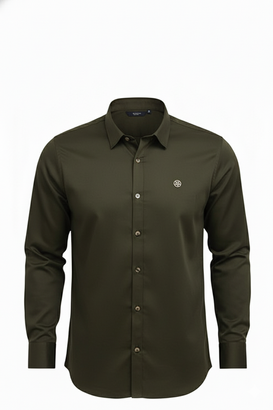 Zeon Lycra Solid Full Sleeves Button Down Collar OLIVE Shirt, Perfect for Formal Professionalism and Casual Elegance