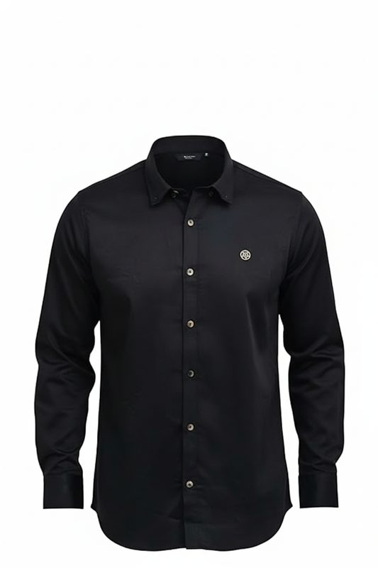 ZEON Lycra Solid Full Sleeves Button Down Collar Black Shirt, Perfect for Formal Professionalism and Casual Elegance