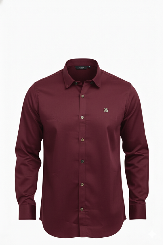 Zeon Lycra Solid Full Sleeves Button Down Collar MAROON Shirt, Perfect for Formal Professionalism and Casual Elegance