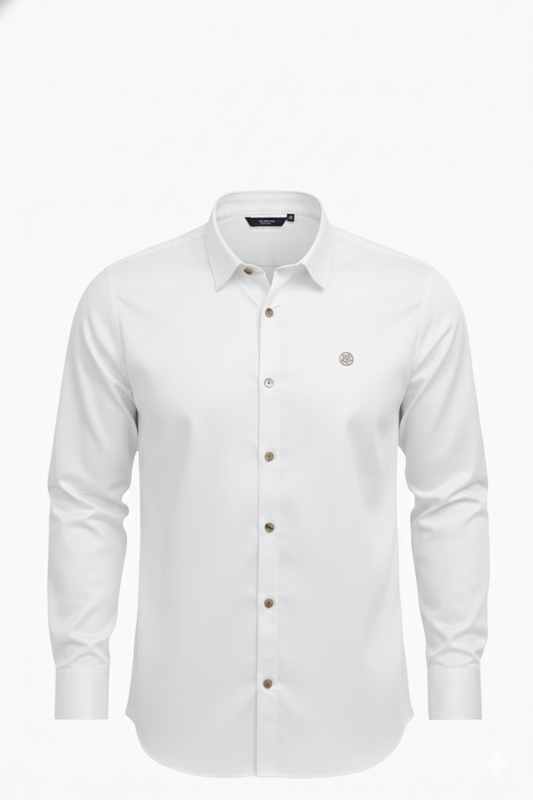 Zeon Lycra Solid Full Sleeves Button Down Collar White Shirt, Perfect for Formal Professionalism and Casual Elegance