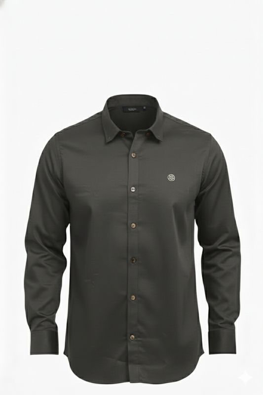 Zeon Lycra Solid Full Sleeves Button Down Collar DARK GRAY Shirt, Perfect for Formal Professionalism and Casual Elegance